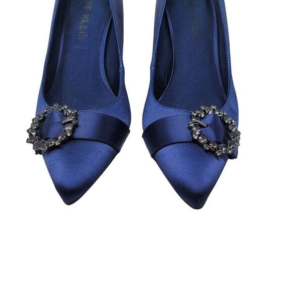 Anne Klein Womens Midnight Blue Satin Pointed-Toe 3" Heels Formal Buckle Sz 9.5 - Picture 2 of 12